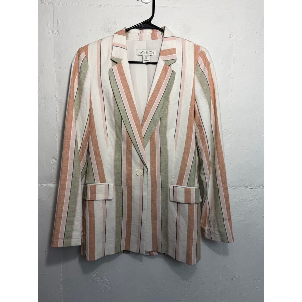 Rachel Zoe Women's Small White pink green striped linen blazer